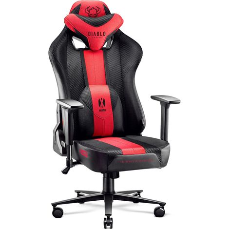 Diablo X-Player 2.0 Gaming Stuhl Computerstuhl ergonomischer Bürostuhl Gamer Chair Schreibtischstuhl Stoffbezug Karminrot-Anthrazit - Normal Size