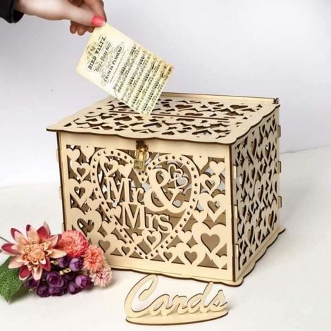 Boîte à Cartes de Mariage - - Bois avec Serrure - Décoration Élégante - Cadeaux à Assembler - Mixte (1/4)
