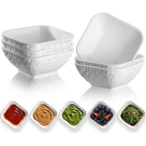 Bols à Sauce 6 Pièces 180ml, Bols en Plastique Blanc pour Sauce Soja, Assiettes pour Accompagnements, Ketchup, Vinaigre, BBQ et Dîners de Fête, Petites Assiettes pour Apéritifs. (1/5)