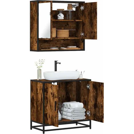 Set de muebles baño 2 pzas madera contrachapada roble ahumado vidaXL (1/5)