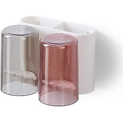 Porte-brosses à dents mural, 2 godets, 4 emplacements anti-poussière pour brosses à dents, 2 espaces de rangement pour produits cosmétiques, convient pour la salle de bain (Nouveau, 2 godets) (1/5)