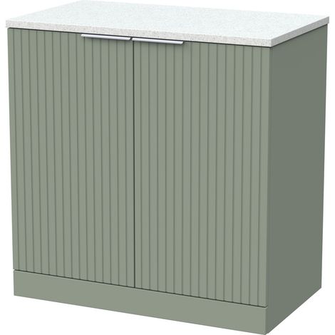 Callingwood Contemporary Floor Standing 2 Door Vanity Unit with White Nebula Laminate Worktop , 800mm, Reed Green