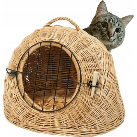 Cage de transport en osier pour chat et chien, lit en osier, abri de jardin en osier + fermeture (1/2)