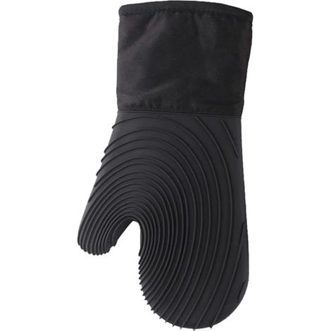 Küchenhandschuhe, wasserdichte Silikon-Küchenhandschuhe, hitzebeständige und hitzebeständige Handschuhe, dicke, rutschfeste und wasserdichte Baumwollhandschuhe (schwarz, 2er-Pack)