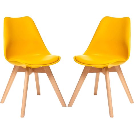 2 Chaises Tulipes Salle à Manger Scandinaves Bm Home Salle de Bureau, Pieds en Bois de Hêtre Massif, Colorie Jaune (1/5)