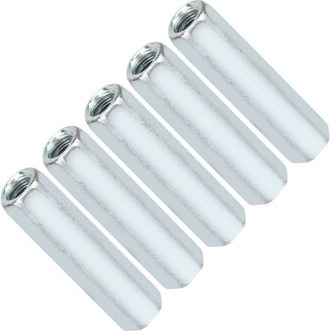 Écrous à tige longue M6 × 40 (5 x 5 x 1 cm), 5 pièces, écrous hexagonaux longs en acier au carbone, surface zinguée, connecteur de tige filetée pour boulons, goujons et vis