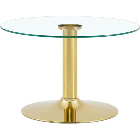 Mesa de centro redonda de cristal templado de 70 cm con estructura metálica, color dorado, HOMVRA (1/5)