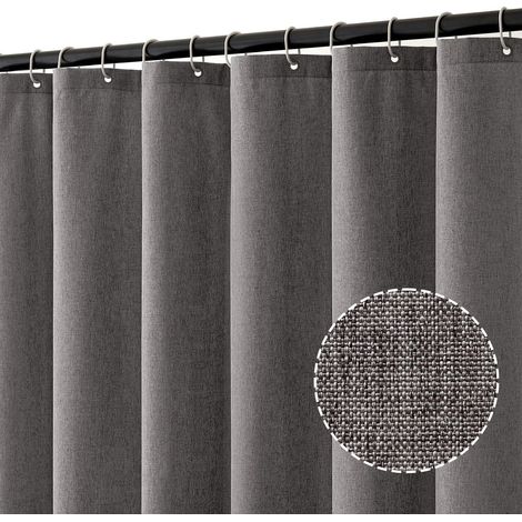 Rideau de Douche en Lin Texturé 150x180 cm Gris - Hôtel de Luxe Lourd Imperméable, Anti-moisissure, Tissu Lavable pour Salle de Bain avec 10 Anneaux