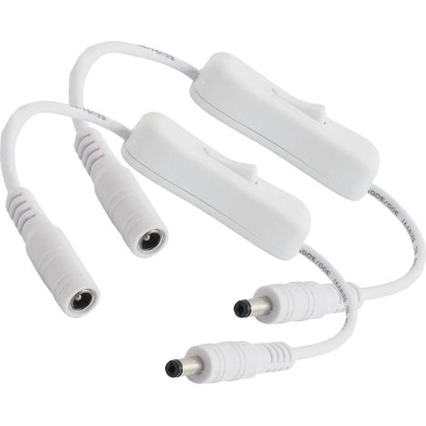 2 PZ Interruttori ON OFF Bianchi con Cavo Presa Femmina e Spina Maschio DC JACK 5,5mm x 2,1mm (1/3)
