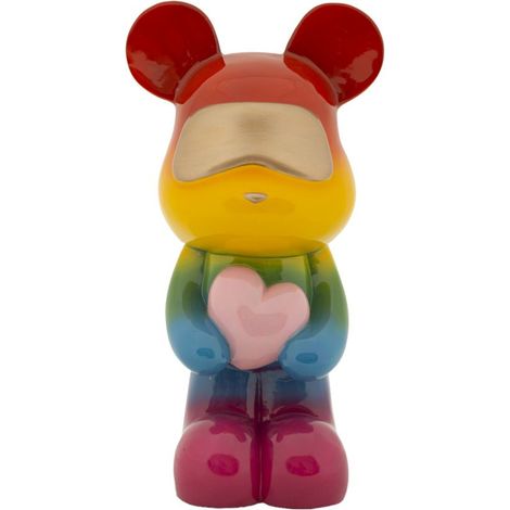 Scultura orsetto Rainbow in piedi in resina arcobaleno (1/5)