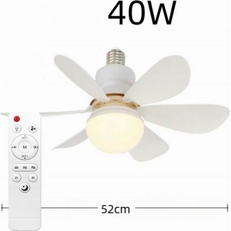 Ventilateur de Plafond avec Lumière et Telecommande, 52CM 40W Petit Dimmable Ventilateur Plafond LED avec Douille E27, Lustre Ventilateur de Plafond pour Chambre, 6 Pales (1/5)