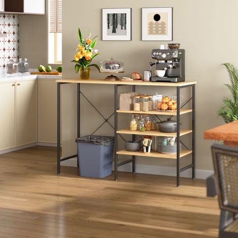 Mueble de almacenamiento con estantes modulares y patas ajustables, estructura metálica, para cocina y salón, MDF negro y natural (1/5)
