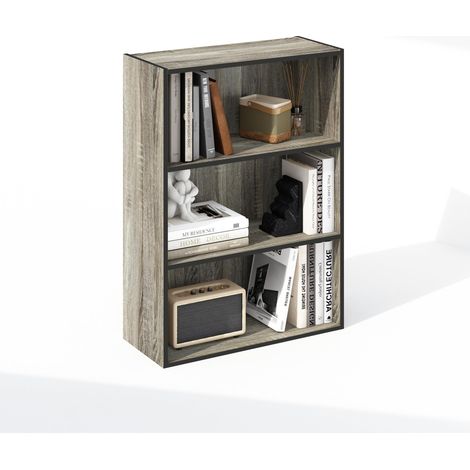 Étagère, Bibliothèque À 3 Niveaux, Étagères De Rangement, 24,6 x 60,2 x 80 cm, pour Salon, Chambre, Bureau, Chêne Français. (1/5)