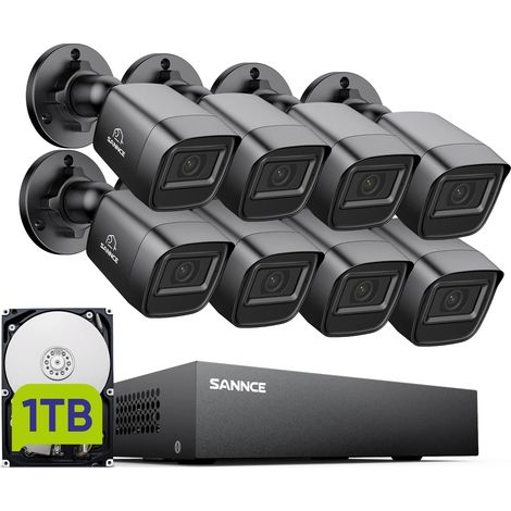 Système Caméra Sécurité 8CH 1080P Enregistreur vidéo CCTV DVR 5 en 1 avec 8 Caméras Filaires avec Disque Dur 1 to, Vision Nocturne 100 Pieds, Alerte Mouvement, Accès Distance (1/5)