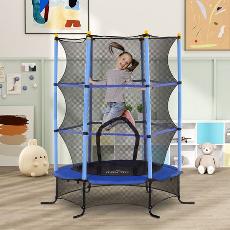 Trampoline pour enfants de 3 ans et plus, Ø 163 cm, avec filet de sécurité et structure en acier, charge maximale 50 kg, pour une utilisation intérieure et extérieure, bleu