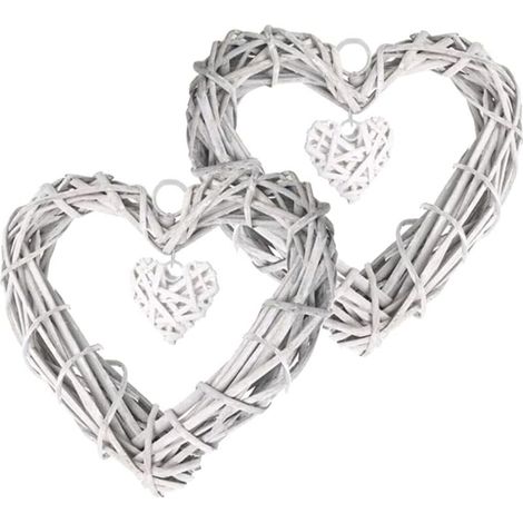 2 coronas colgantes de ratán con forma de corazón, decorativas para el hogar. (1/4)