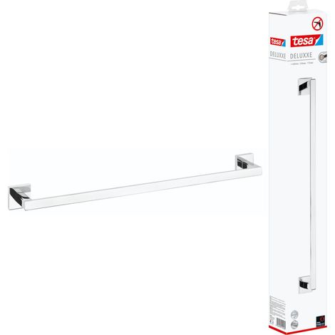 tesa DELUXXE porte-serviettes, chromé - porte-serviettes de bain pour montage mural sans perçage, avec solution adhésive - 50 mm x 640 mm x 85 mm (1/5)