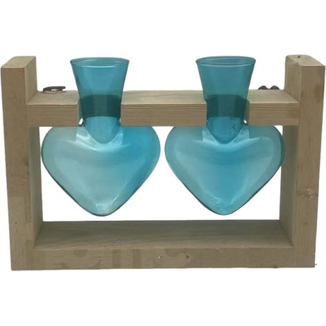 Toivize-Vase Hydroponique - Cœur Bleu - Support Bois - Décoration Jardin Maison - Propagation Plantes Verre Borosilicate Transparent (1/5)