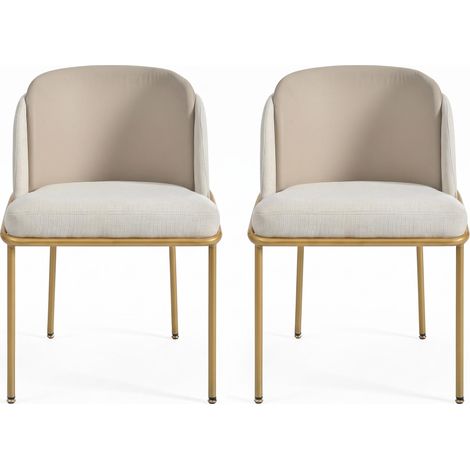 FurnitureR Lot de 2 chaises beige effet cuir PVC avec dossier confortable, assise rembourrée et structure stable en métal doré (1/5)