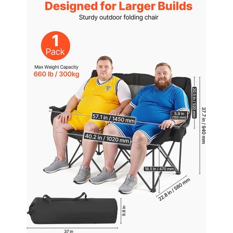 Chaise de Camping Pliante Double, Fauteuil Pliable Camping pour 2 Personnes, pour Pique-nique Randonnée Pêche Plage Extérieur, Char… (1/5)