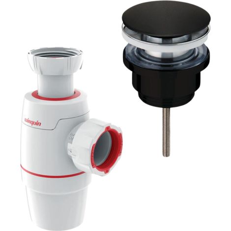 Bonde lavabo universelle vis centrale WIRQUIN Quick clac Noir mat + Siphon lavabo D32 WIRQUIN Neo
