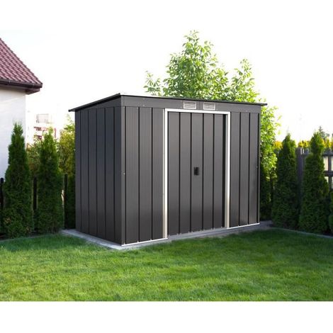 Duramax – Abri de jardin métal anthracite 3,25 m² – Dimensions extérieures 263 x 124 cm – Double porte coulissante pré-assemblée – Résistance neige 58,50 kg/m² (1/6)