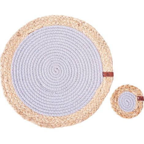 Tischset mit Untersetzern 12-teilig ROSELLA Jute Baumwolle Grau