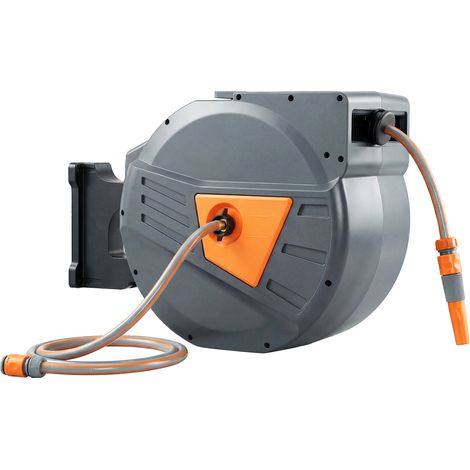 Enrouleur Tuyau Arrosage Mural 40+2 m x Ø 15mm, Dévidoir de Tuyaux d'Eau Rétractable Automatique Pivotant à 180°, Orange (1/5)