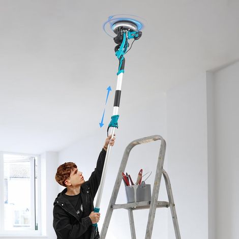 Donened Ponceuse à sec avec LED et sac de collecte de poussière, ponceuse murale, 6 vitesses, 800-1800 tr/min, manche télescopique jusqu'à 2,2 m, ponceuse pour polissage, lissage (bleu) (1/5)