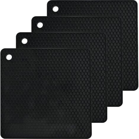 Ensemble de 4 protections pour plaques à induction, en silicone noir, carrées, (1/5)