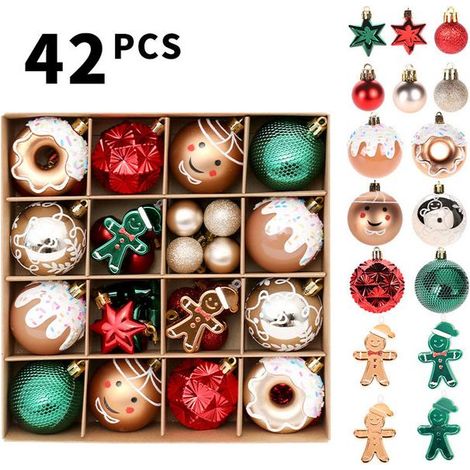 42 boules de Noël - Décoration de Noël - Boules de Noël - Décoration pour sapin de Noël - Lot de boules de Noël - Plastique - Rouge/vert/or (1/5)