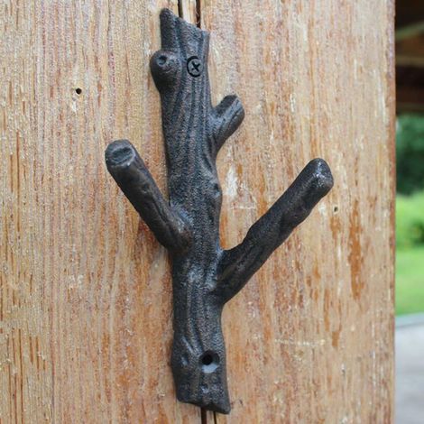 Patère Double Branche Lot 2 - Crochet Mural Fonte Antique, Noir pour Salle de Bain Campagne Cuneary (1/5)