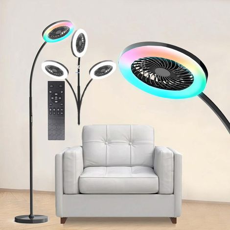 ventilateur sur pied col de cygne avec lumière Noir,3 Vitesses Ventilateur,Télécommande&Bouton,Lumière Infini,Pour Salon/Bureau (1/5)