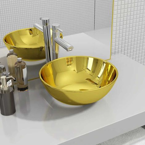 Lavabo 28 x 10 cm en céramique dorée
