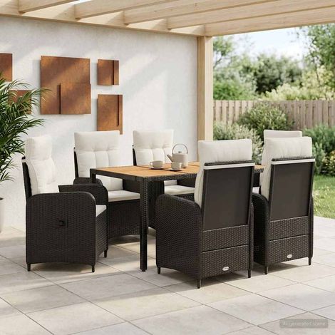 vidaXL Ensemble de repas extérieur 7 pc Noir et blanc crème (1/5)