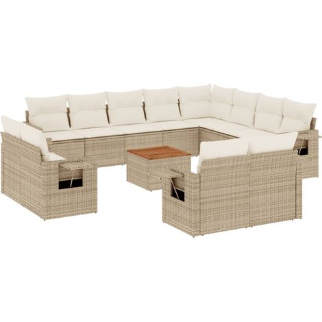 Set Divano da Giardino 13 pz con Cuscini Beige in Polyrattan vidaXL (1/5)