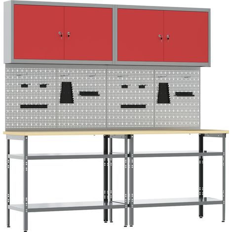 Werkbank-Set 8 pcs Rot und Grau Pulverbeschichteter Stahl (1/5)