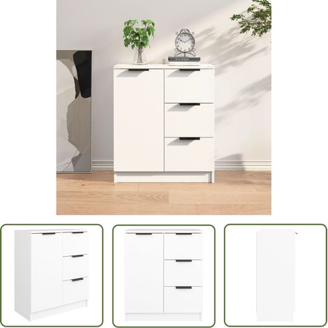 The Living Store Buffet Blanc 60x30x70 cm Bois d'ingénierie - Buffet Blanc - Meuble Rangement - Commode - Armoire - Mobilier Salon (1/5)