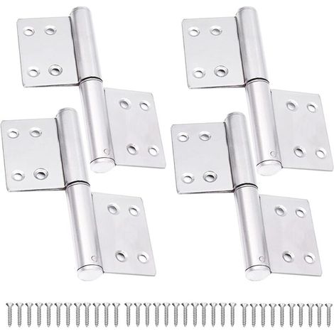 4 Pieces Stainless Steel Hinges, Flag Hinges, Removable Door Hinges, with 32 Fixing Screws, for Cabinets, Windows, Metal and Wood Doors (1/5)