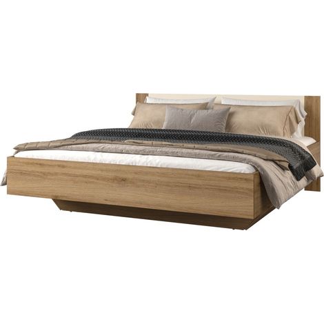 Bett VERTIGO – 180x200 cm – Wildeiche und Sandbeige – Ohne Lattenrost – Designfuß