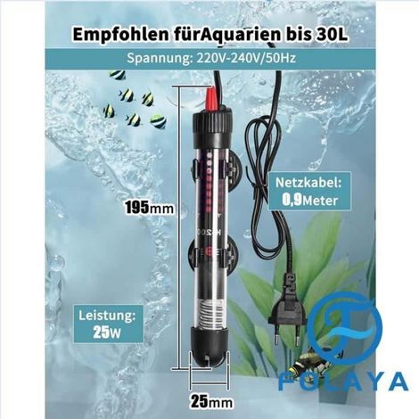 Chauffage d'aquarium Réglable 30 l 25 W Résistance Aquarium avec Thermostat 20-34 °C pour Réservoirs à Poissons et Aquarium (1/4)