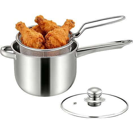Friteuse pour de cuisson poêle à frites en acier inoxydable Petite friteuse équipée d'un panier pour la cuisine, la maison, le camping, les pique-niques, les fêtes, cuisson du poulet (1/5)