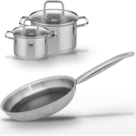 Lot Poêle 24 cm et 2 Faitouts 16/12 cm Elo Relief Solution (1/5)