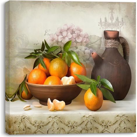 Tableaux sur Toile de Fruits, Orange Toile Decoration Murale Déco d'art Murale Tableaux Déco Toile Tableau pour Maison Bain Salon Chambre 1 Panneau 30x30CM, avec Cadre Intérieur (1/5)