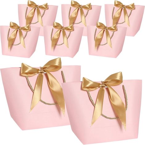 10 Pieces Gift Bags with Pink Handles, Paper Gift Bags with Ribbons, Party Favor Bags, Gift Wrapping Bags for Birthdays, Weddings, Celebrations, and Christmas (1/5)