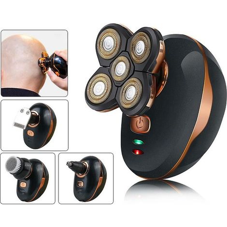 Rasoir électrique 5 têtes rasoir tête chauve cheveux barbe décapant tondeuse Rasoir électrique tête rasée machine à cinq têtes rechargeable étanche auto-assistant tête chauve rasoir noir MNS (1/3)