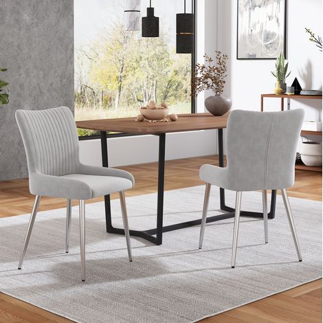 Sedia da pranzo in velluto grigio, set da 2, con gambe in metallo e montaggio rapido,47×46×85cm (1/5)