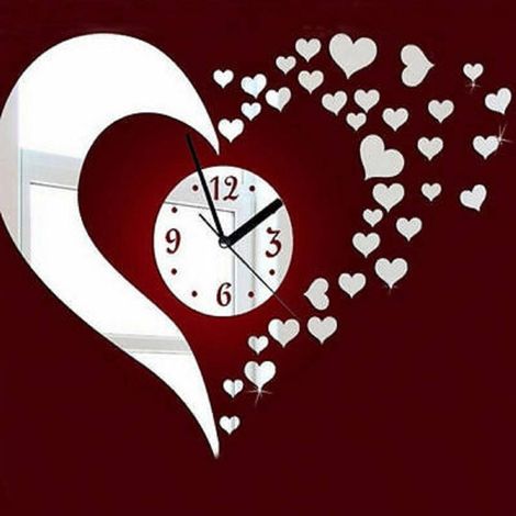TrAdE Shop Traesio - Orologio Da Parete 3d Moderno A Specchio Analogico Adesivo Con Decorazione Cuore -