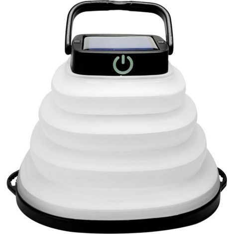 Lampe solaire à LED pliable, lampe de camping pliable et portable, lampe de tente étanche rechargeable pour les urgences, la randonnée et la pêche, noire - noire, Ensoleillé (1/5)