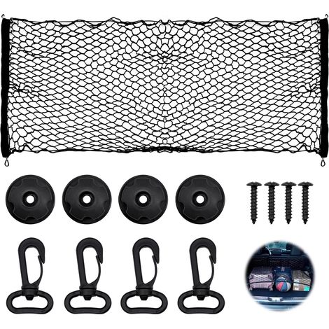 Filet Coffre Voiture 110x60cm avec Crochets et Vis, Filet Rangement Élastique Universel pour Bagages, Courses et Outils, Accessoire Organisateur pour SUV, Camion et Camping-Car (1/5)
